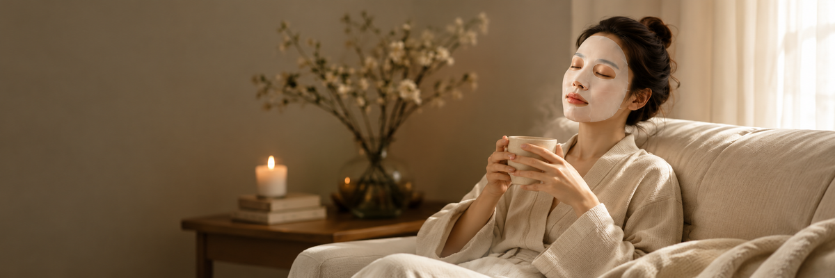 A quiet moment with a sheet mask and warm tea