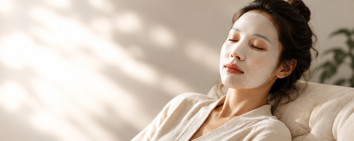A peaceful sheet-mask ritual in warm afternoon light